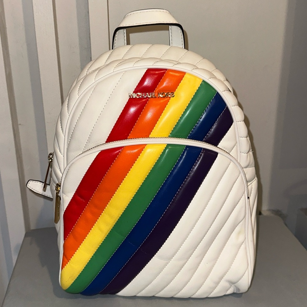 Michael Kors Quilted Backpack with Rainbow Stripes